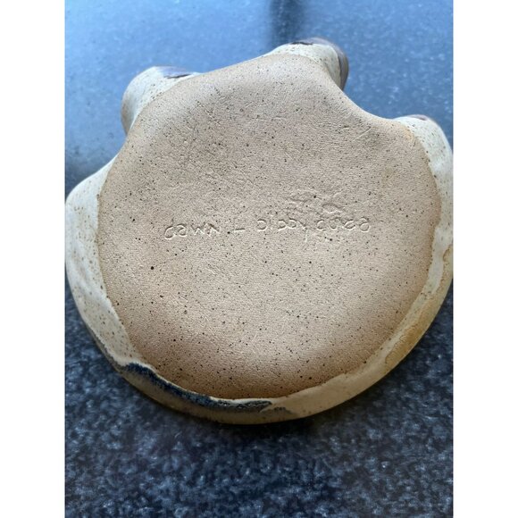 1980's Ceramic Trinket Dish Handmade Signed By Artist Unique Shape Blue Brown - Picture 3 of 6